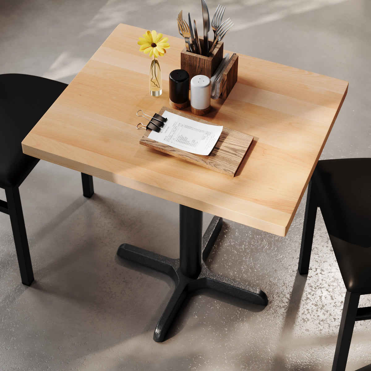 Natural Top/Black Base,30"L x 24"W |#| Commercial 24x30 Natural Wood Tabletop and 22x22 Black Cast Iron X Base