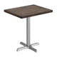 Dark Brown Top/Silver Base,30"L x 24"W |#| Commercial 24x30 DK Brown Wood Tabletop and 22x22 Silver Cast Iron X Base