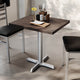 Dark Brown Top/Silver Base,30"L x 24"W |#| Commercial 24x30 DK Brown Wood Tabletop and 22x22 Silver Cast Iron X Base