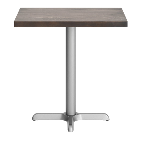 Dark Brown Top/Silver Base,30"L x 24"W |#| Commercial 24x30 DK Brown Wood Tabletop and 22x22 Silver Cast Iron X Base