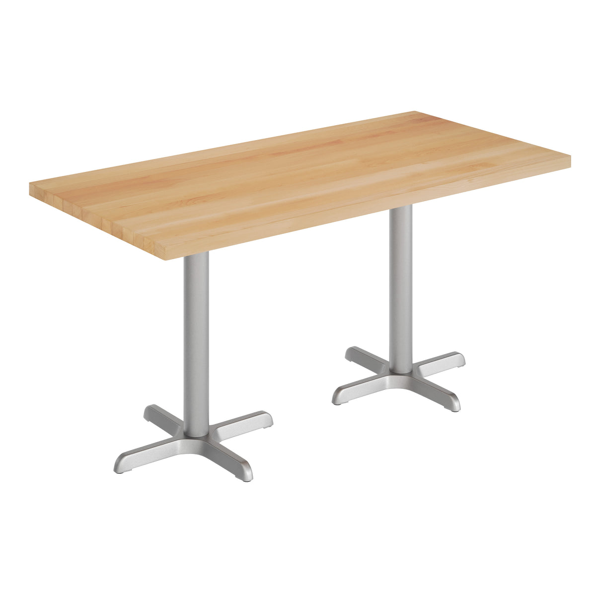 Natural Top/Silver Base,60"L x 30"W |#| Commercial 30x60 Natural Wood Tabletop and 22x22 Silver Cast Iron X Base
