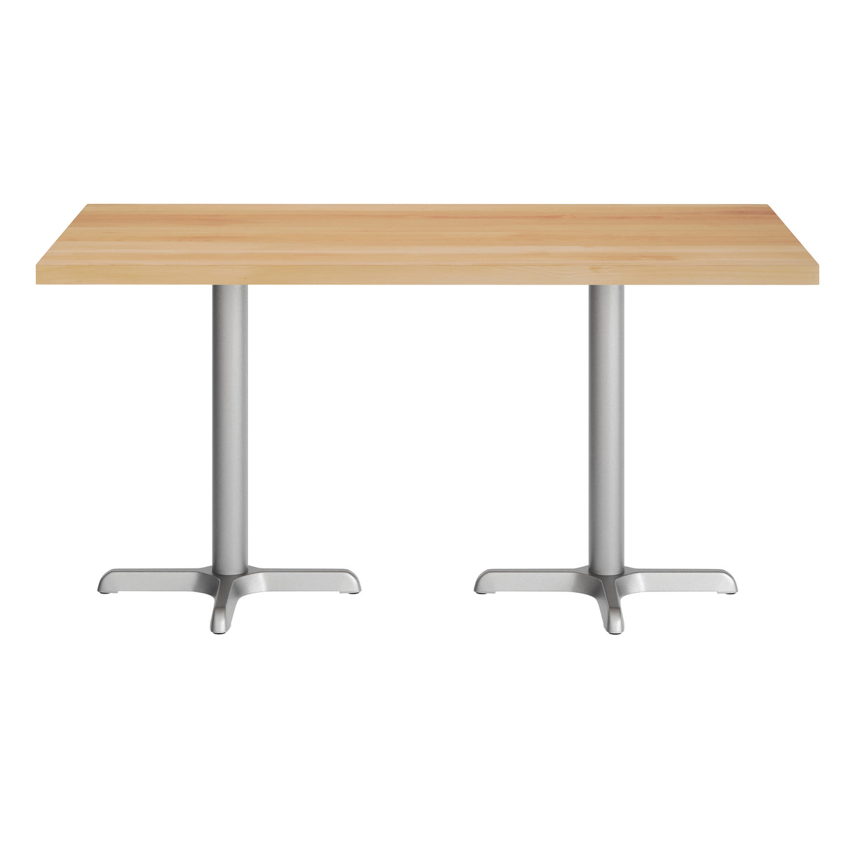 Natural Top/Silver Base,60"L x 30"W |#| Commercial 30x60 Natural Wood Tabletop and 22x22 Silver Cast Iron X Base