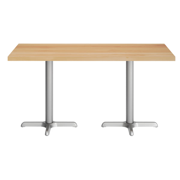 Natural Top/Silver Base,60"L x 30"W |#| Commercial 30x60 Natural Wood Tabletop and 22x22 Silver Cast Iron X Base