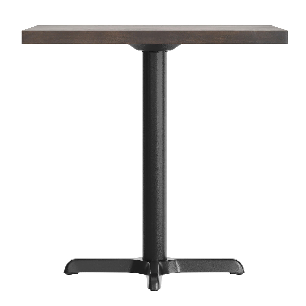 Dark Brown Top/Black Base,30"L x 24"W |#| Commercial 24x30 DK Brown Wood Tabletop and 22x22 Black Cast Iron X Base