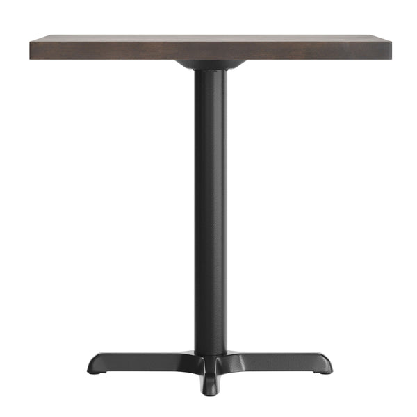 Dark Brown Top/Black Base,30"L x 24"W |#| Commercial 24x30 DK Brown Wood Tabletop and 22x22 Black Cast Iron X Base