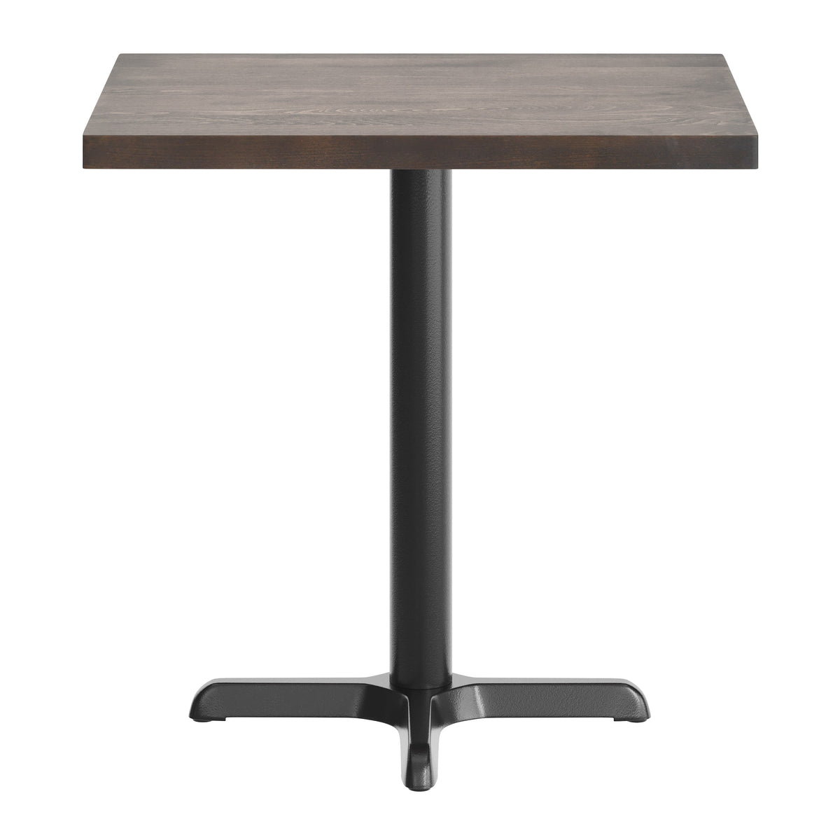Dark Brown Top/Black Base,30"L x 24"W |#| Commercial 24x30 DK Brown Wood Tabletop and 22x22 Black Cast Iron X Base
