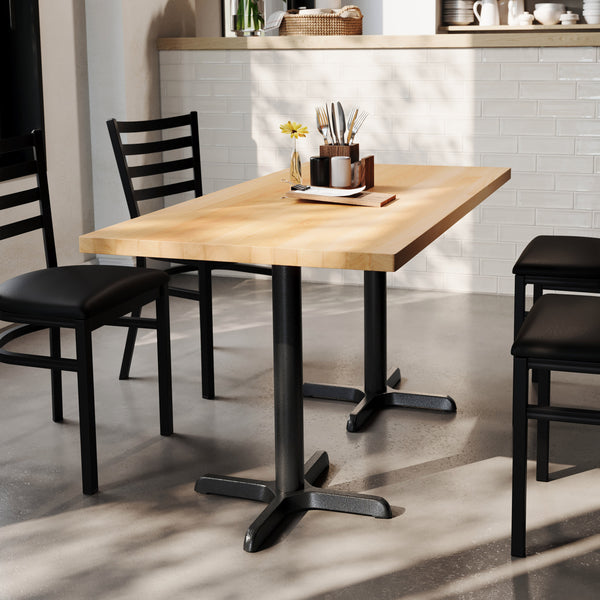 Natural Top/Black Base,60"L x 30"W |#| Commercial 30x60 Natural Wood Tabletop and 22x22 Black Cast Iron X Base