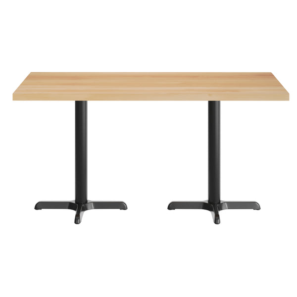 Natural Top/Black Base,60"L x 30"W |#| Commercial 30x60 Natural Wood Tabletop and 22x22 Black Cast Iron X Base