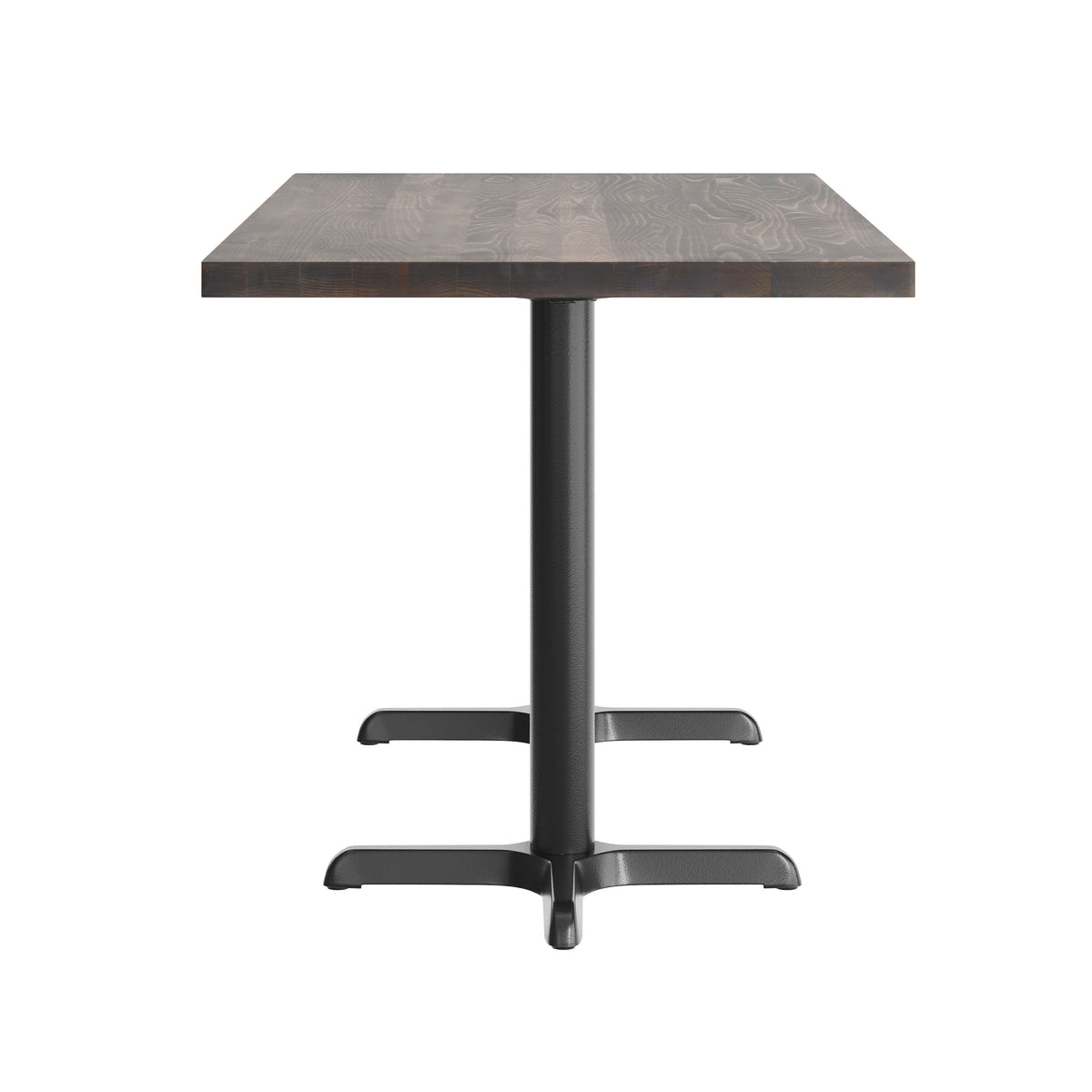 Dark Brown Top/Black Base,60"L x 30"W |#| Commercial 30x60 DK Brown Wood Tabletop and 22x22 Black Cast Iron X Base