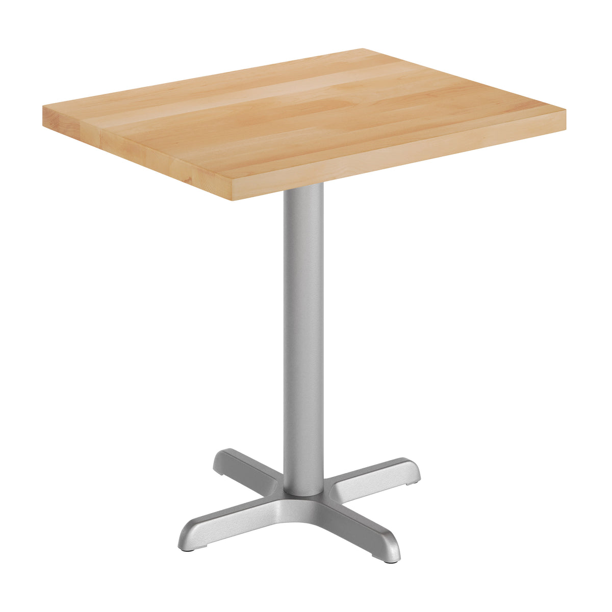 Natural Top/Silver Base,30"L x 24"W |#| Commercial 24x30 Natural Wood Tabletop and 22x22 Silver Cast Iron X Base