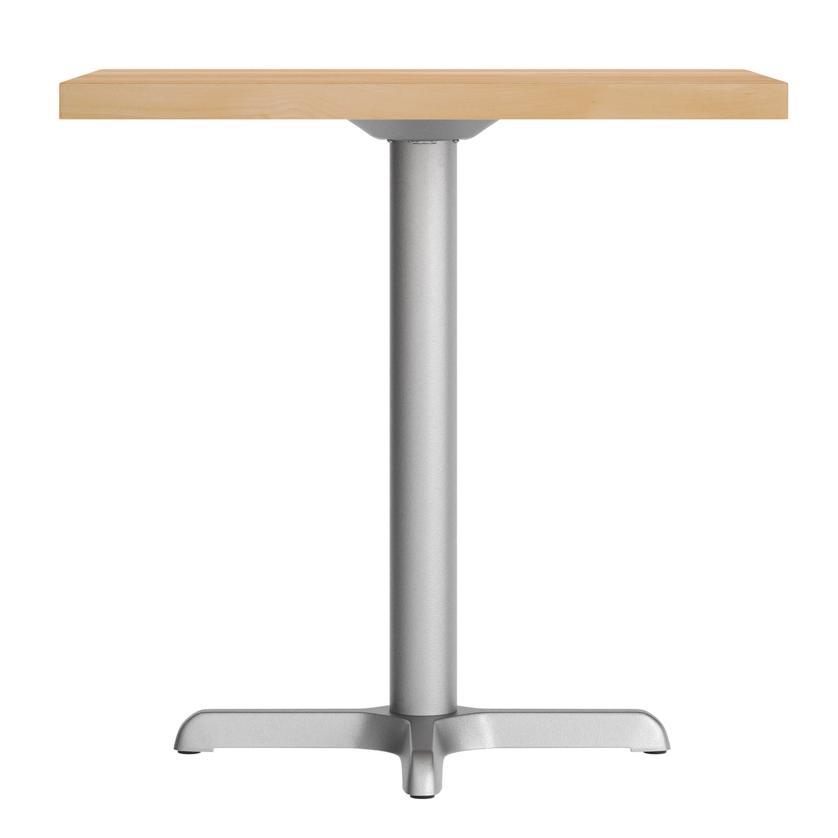 Natural Top/Silver Base,30"L x 24"W |#| Commercial 24x30 Natural Wood Tabletop and 22x22 Silver Cast Iron X Base
