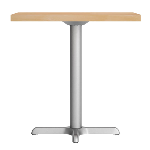 Natural Top/Silver Base,30"L x 24"W |#| Commercial 24x30 Natural Wood Tabletop and 22x22 Silver Cast Iron X Base