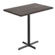 Dark Brown Top/Black Base |#| Commercial 30x48 DK BN Wood Table-23.5x 29.5 Bar Height Black Cast Iron X Base