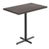 Dark Brown Top/Black Base |#| Commercial 30x48 DK BN Wood Table-23.5x 29.5 Bar Height Black Cast Iron X Base