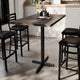Dark Brown Top/Black Base |#| Commercial 30x48 DK BN Wood Table-23.5x 29.5 Bar Height Black Cast Iron X Base