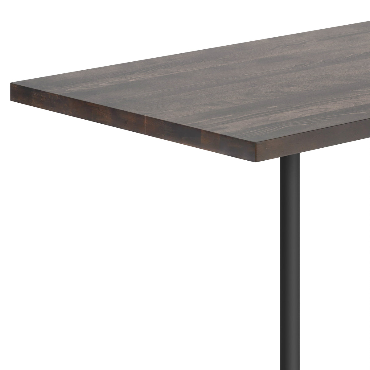 Dark Brown Top/Black Base |#| Commercial 30x48 DK BN Wood Table-23.5x 29.5 Bar Height Black Cast Iron X Base