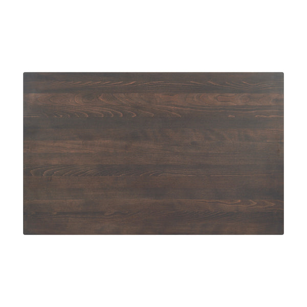 Dark Brown Top/Black Base |#| Commercial 30x48 DK BN Wood Table-23.5x 29.5 Bar Height Black Cast Iron X Base