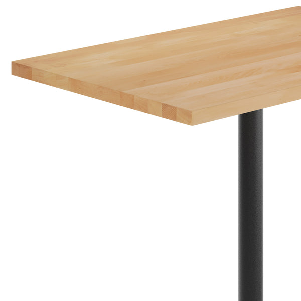 Natural Top/Black Base |#| Commercial 30x48 NAT Wood Table-23.5x 29.5 Bar Height Black Cast Iron X Base
