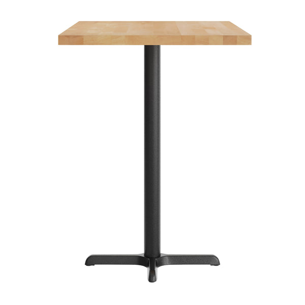 Natural Top/Black Base |#| Commercial 30x48 NAT Wood Table-23.5x 29.5 Bar Height Black Cast Iron X Base