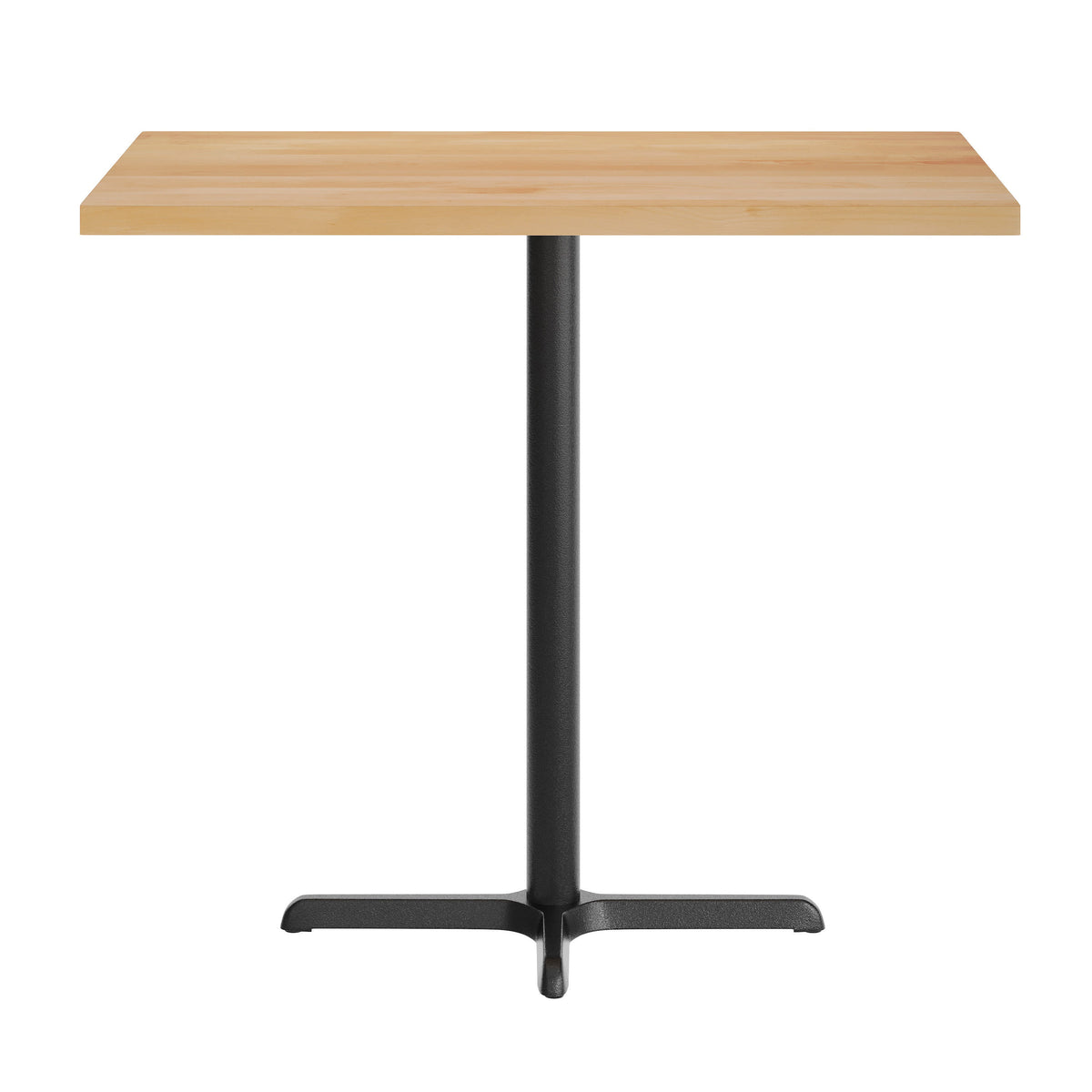 Natural Top/Black Base |#| Commercial 30x48 NAT Wood Table-23.5x 29.5 Bar Height Black Cast Iron X Base