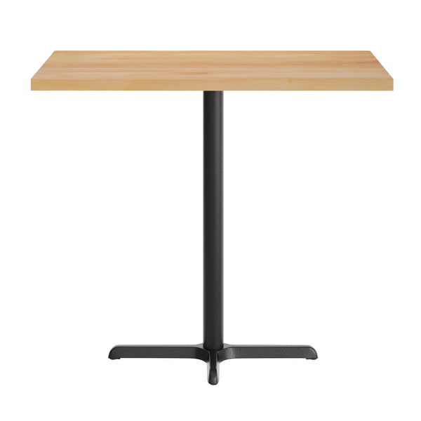 Natural Top/Black Base |#| Commercial 30x48 NAT Wood Table-23.5x 29.5 Bar Height Black Cast Iron X Base