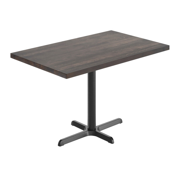 Dark Brown Top/Black Base |#| Commercial 30x48 DK BN Wood Table-23.5x 29.5 Table Height Black Cast Iron X Base