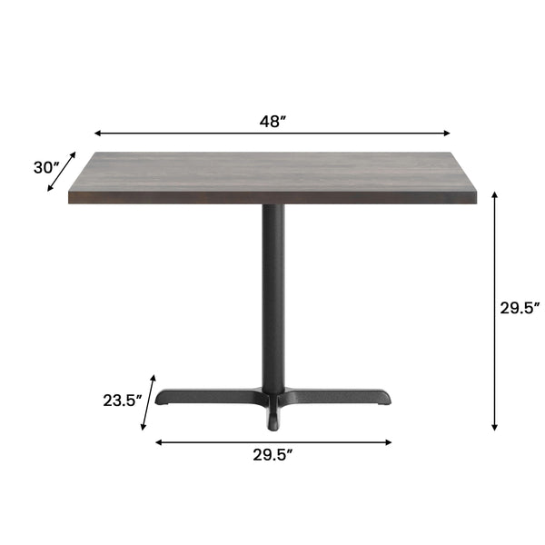 Dark Brown Top/Black Base |#| Commercial 30x48 DK BN Wood Table-23.5x 29.5 Table Height Black Cast Iron X Base