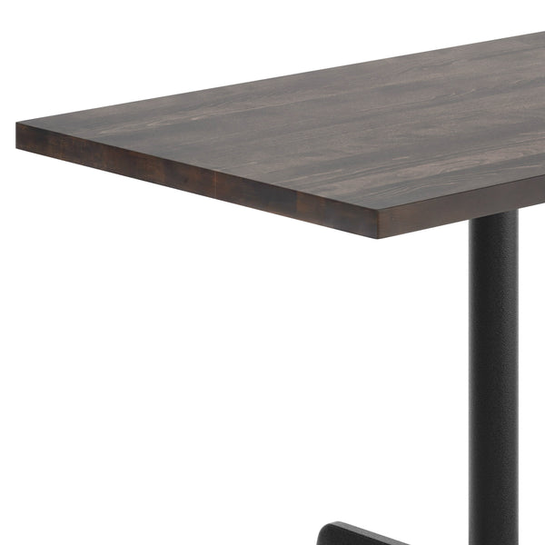 Dark Brown Top/Black Base |#| Commercial 30x48 DK BN Wood Table-23.5x 29.5 Table Height Black Cast Iron X Base