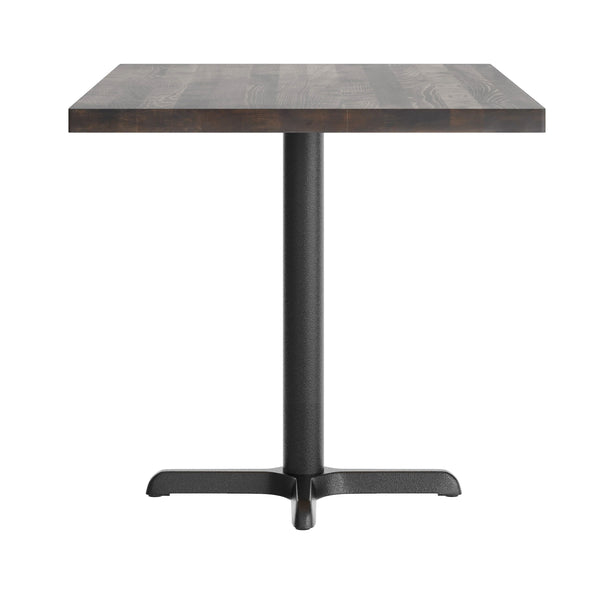 Dark Brown Top/Black Base |#| Commercial 30x48 DK BN Wood Table-23.5x 29.5 Table Height Black Cast Iron X Base