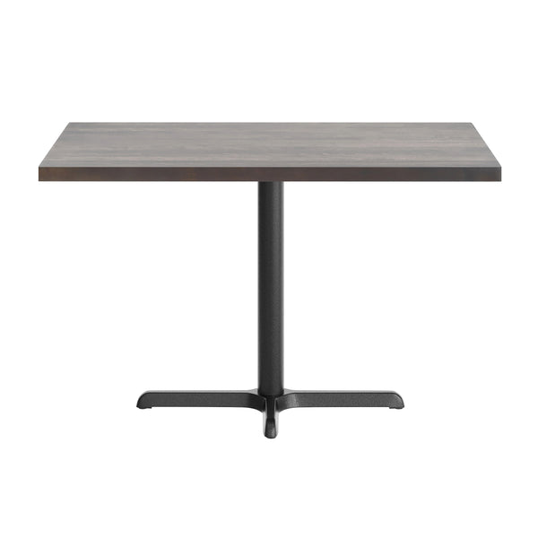 Dark Brown Top/Black Base |#| Commercial 30x48 DK BN Wood Table-23.5x 29.5 Table Height Black Cast Iron X Base