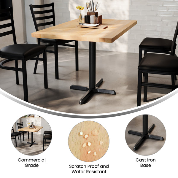 Natural Top/Black Base |#| Commercial 30x48 NAT Wood Table-23.5x 29.5 Table Height Black Cast Iron X Base