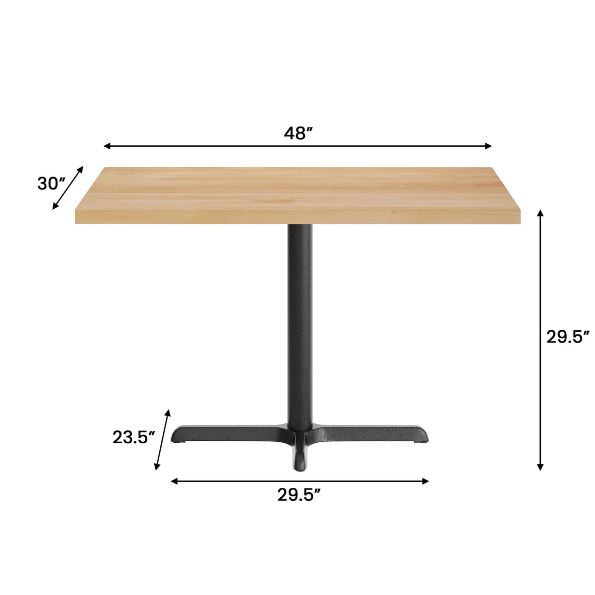 Natural Top/Black Base |#| Commercial 30x48 NAT Wood Table-23.5x 29.5 Table Height Black Cast Iron X Base