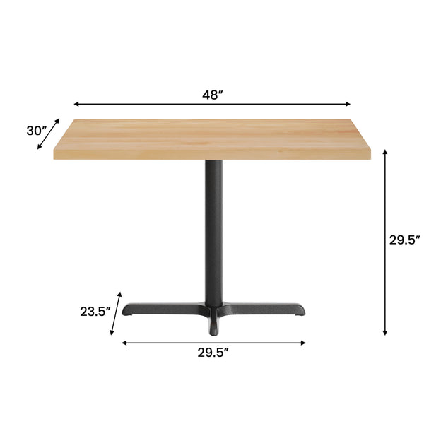 Natural Top/Black Base |#| Commercial 30x48 NAT Wood Table-23.5x 29.5 Table Height Black Cast Iron X Base
