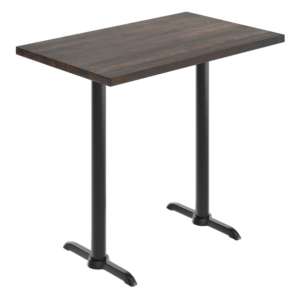 Dark Brown Top/Black Base |#| Commercial 30x48 DK Brown Wood Tabletop-5x22 Bar Height Black Cast Iron T Bases