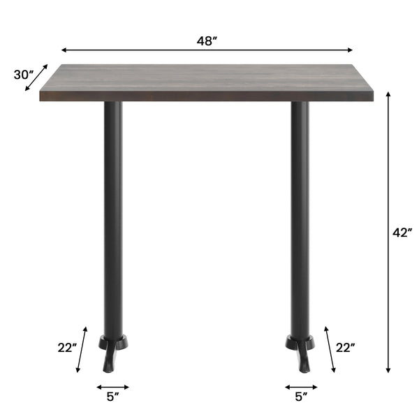 Dark Brown Top/Black Base |#| Commercial 30x48 DK Brown Wood Tabletop-5x22 Bar Height Black Cast Iron T Bases