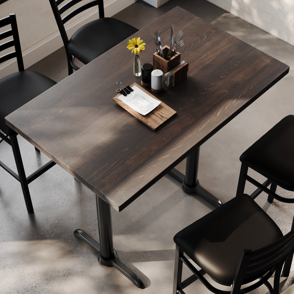 Dark Brown Top/Black Base |#| Commercial 30x48 DK Brown Wood Tabletop-5x22 Bar Height Black Cast Iron T Bases