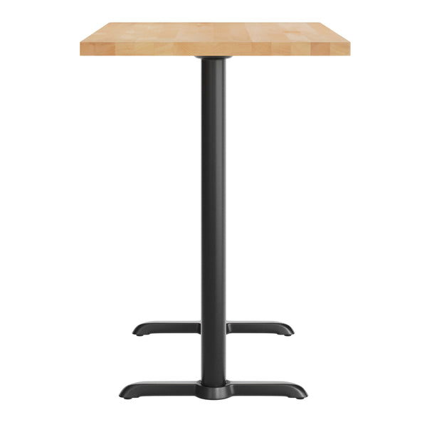Natural Top/Black Base |#| Commercial 30x48 Natural Wood Tabletop-5x22 Bar Height Black Cast Iron T Bases