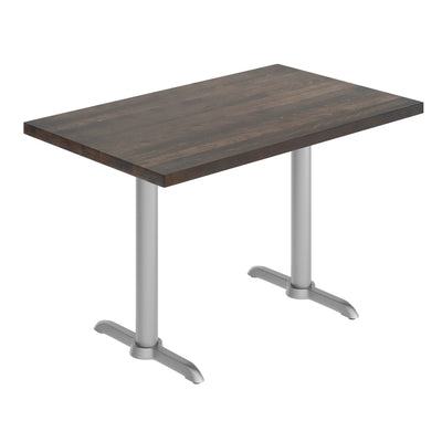 Rectangular Solid Wood Commercial Tabletop w/Two 22" x 22" Dining Height T-Bases - View 1