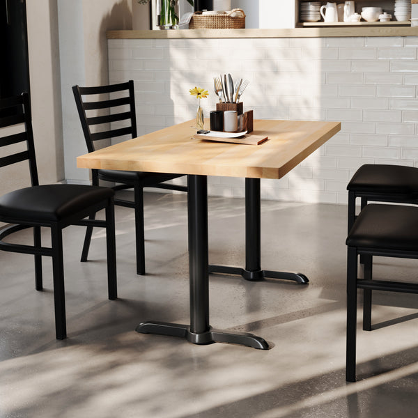 Natural Top/Black Base |#| Commercial 30x48 NAT Wood Tabletop-5x22 Table Height Black Cast Iron T Bases