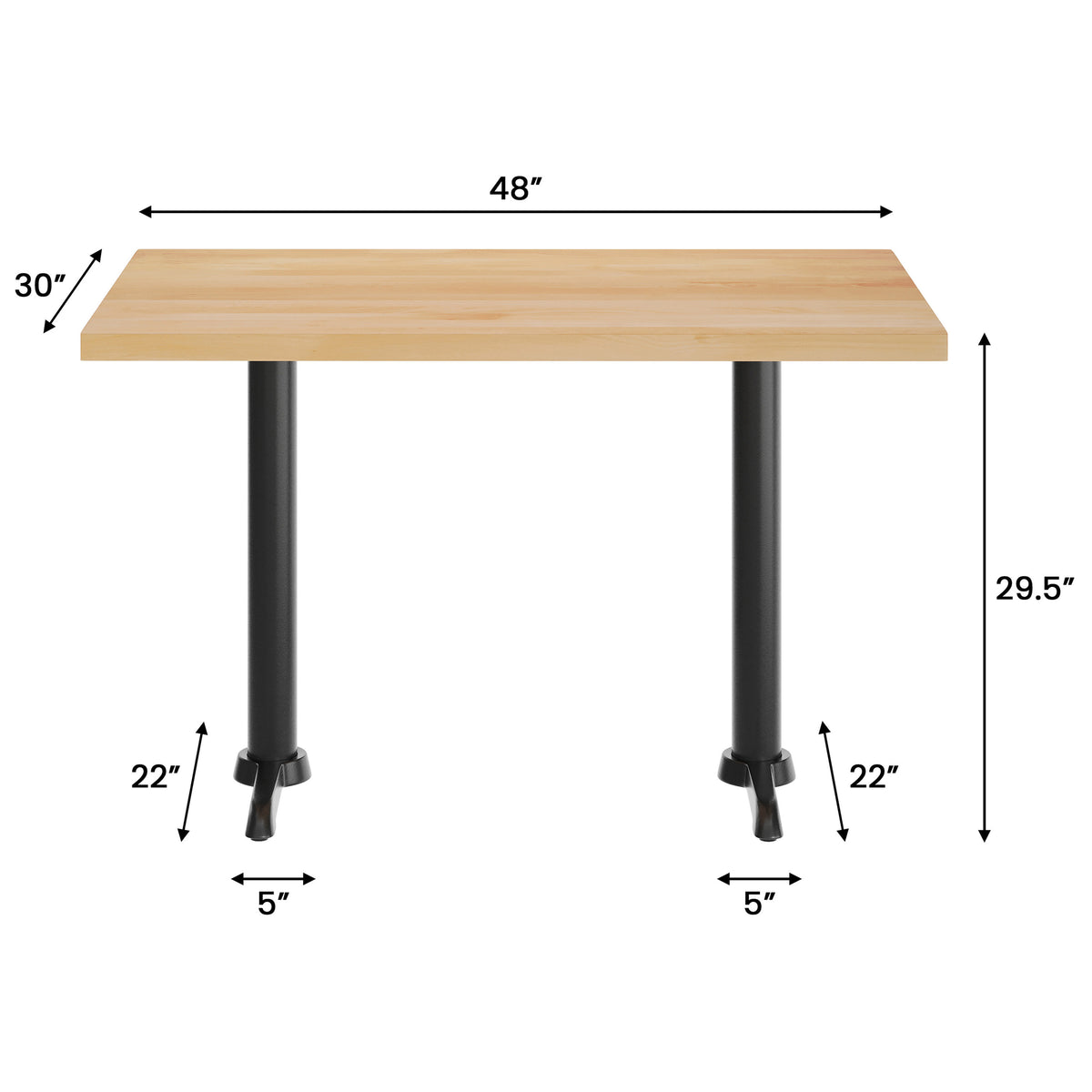 Natural Top/Black Base |#| Commercial 30x48 NAT Wood Tabletop-5x22 Table Height Black Cast Iron T Bases