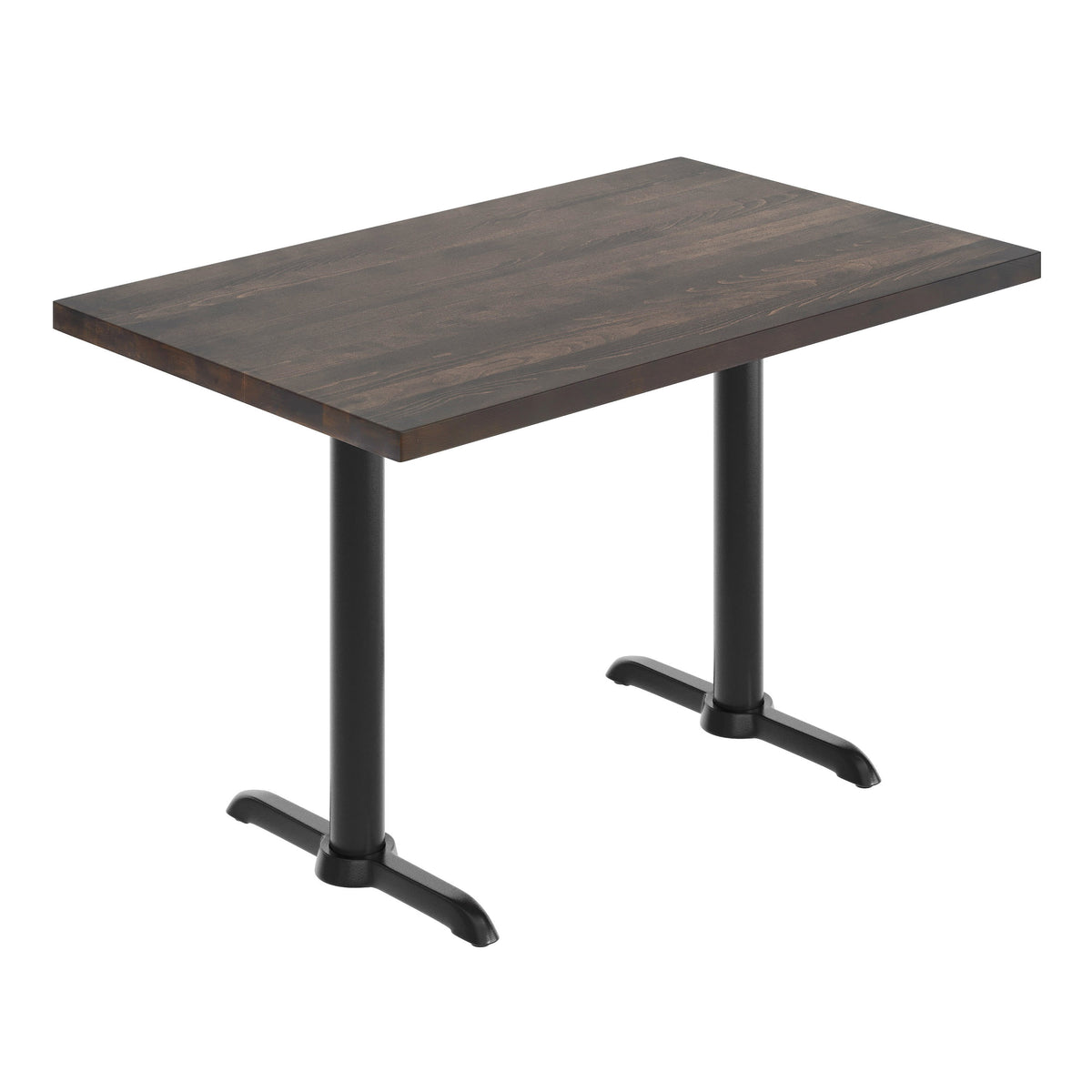 Dark Brown Top/Black Base |#| Commercial 30x48 DK BN Wood Tabletop-5x22 Table Height Black Cast Iron T Bases