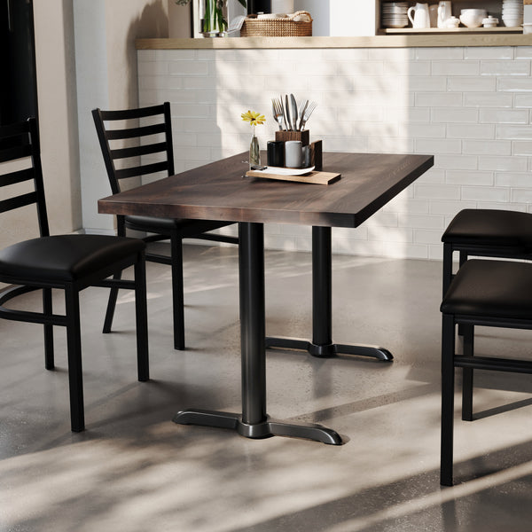 Dark Brown Top/Black Base |#| Commercial 30x48 DK BN Wood Tabletop-5x22 Table Height Black Cast Iron T Bases