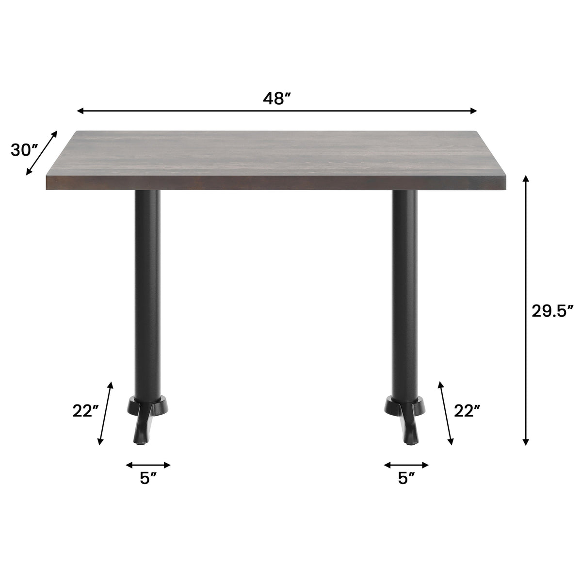 Dark Brown Top/Black Base |#| Commercial 30x48 DK BN Wood Tabletop-5x22 Table Height Black Cast Iron T Bases