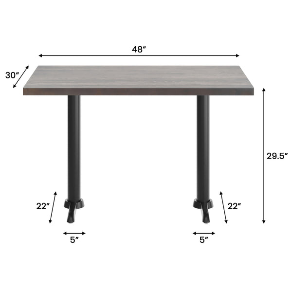 Dark Brown Top/Black Base |#| Commercial 30x48 DK BN Wood Tabletop-5x22 Table Height Black Cast Iron T Bases