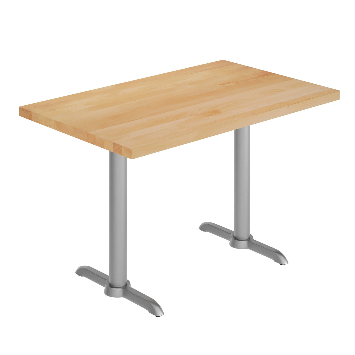 Natural Top/Silver Base |#| Commercial 30x48 NAT Wood Tabletop-5x22 Table Height Silver Cast Iron T Bases