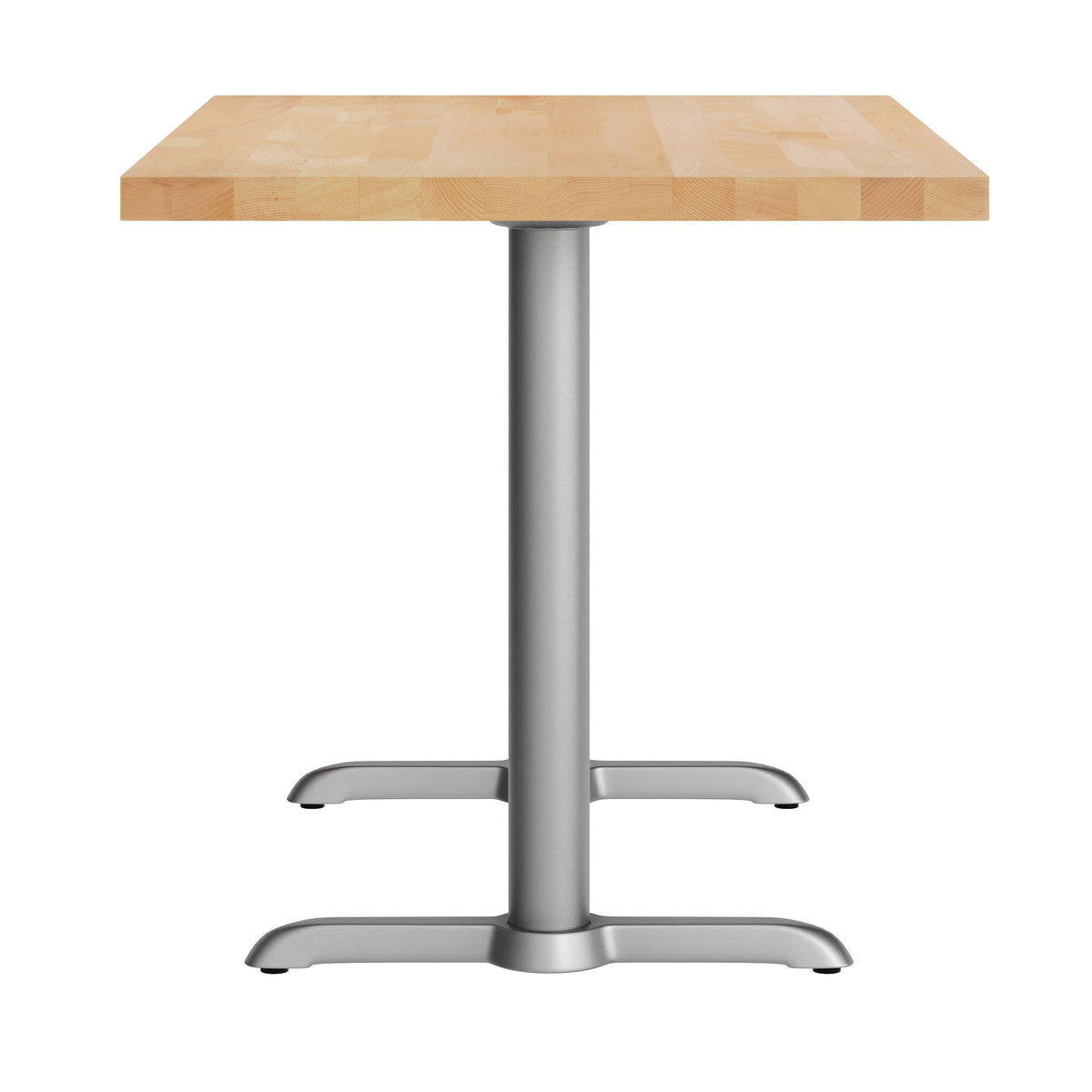 Natural Top/Silver Base |#| Commercial 30x48 NAT Wood Tabletop-5x22 Table Height Silver Cast Iron T Bases