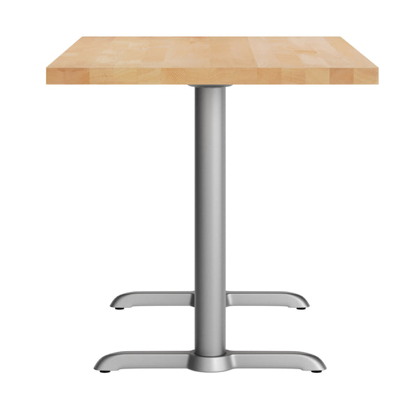 Natural Top/Silver Base |#| Commercial 30x48 NAT Wood Tabletop-5x22 Table Height Silver Cast Iron T Bases