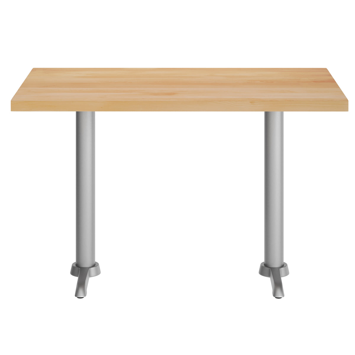 Natural Top/Silver Base |#| Commercial 30x48 NAT Wood Tabletop-5x22 Table Height Silver Cast Iron T Bases