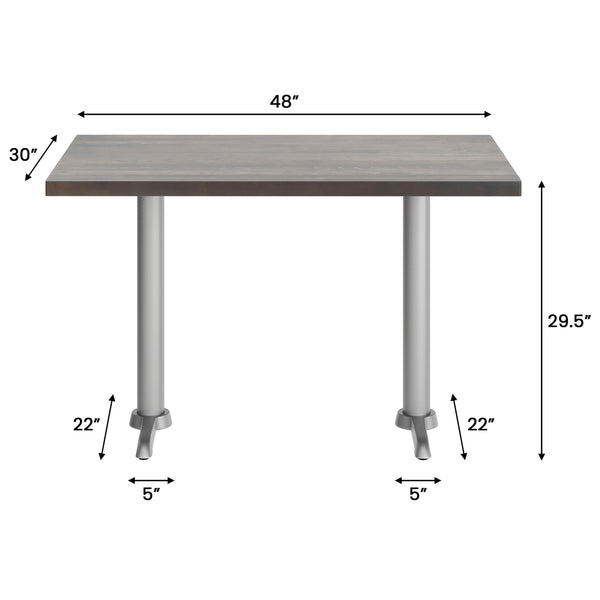 Dark Brown Top/Silver Base |#| Commercial 30x48 DK BN Wood Tabletop-5x22 Table Height Silver Cast Iron T Bases