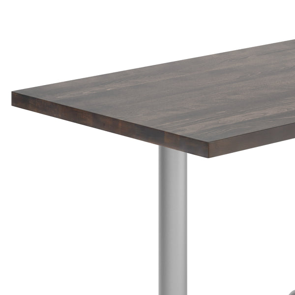 Dark Brown Top/Silver Base |#| Commercial 30x48 DK BN Wood Tabletop-5x22 Table Height Silver Cast Iron T Bases